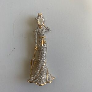 Butler Vintage Brooch Lady in Long pave Rhinestone Gown